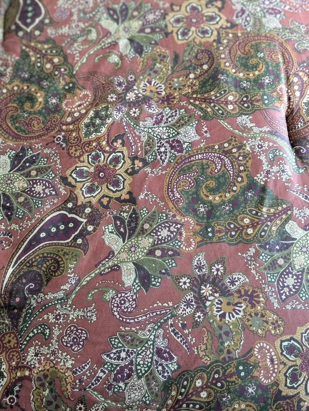 Chaps Home Rust Brown Satin Jacobean Botanic Queen Comforter Striped Reversed